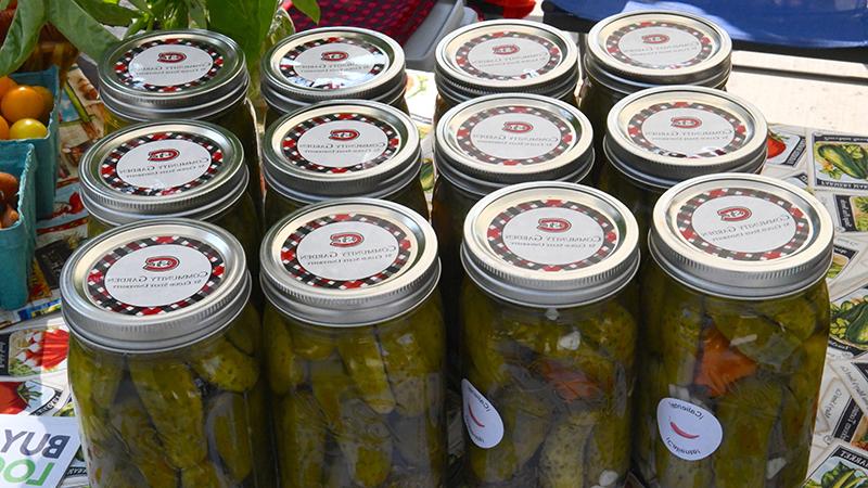 rows of canned pickles